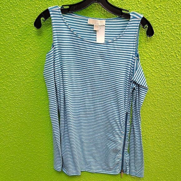 Michael Kors Blue Asymmetrical Cut Out Tank Top - Picture 1 of 4